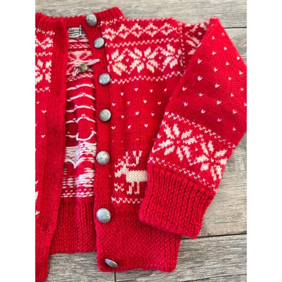 William Schmidt Co Oslo child Red White Christmas Cardigan Sweater handmade - Picture 3 of 8